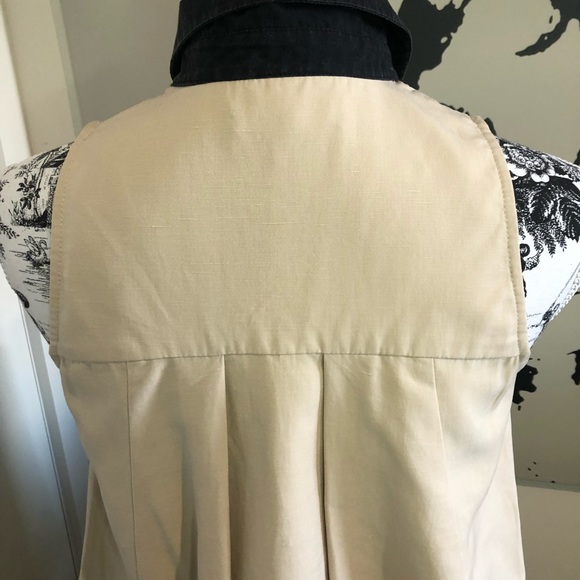 CUE Size 8 Coffee/Black Trim Linen-Blend Sleeveless Pleated Fit&Flare Swing Top - Picture 13 of 16